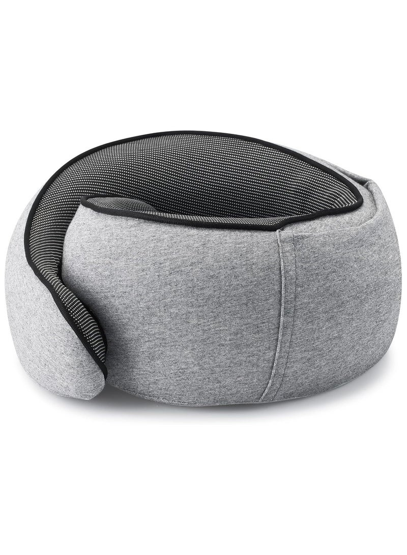 Portable Travel Neck Pillow with Foldable Hood, 360° Ergonomic Support, Windproof Design, Memory Foam, Eye Mask & Ear Plugs, Washable Cover – Light Grey - Image 3